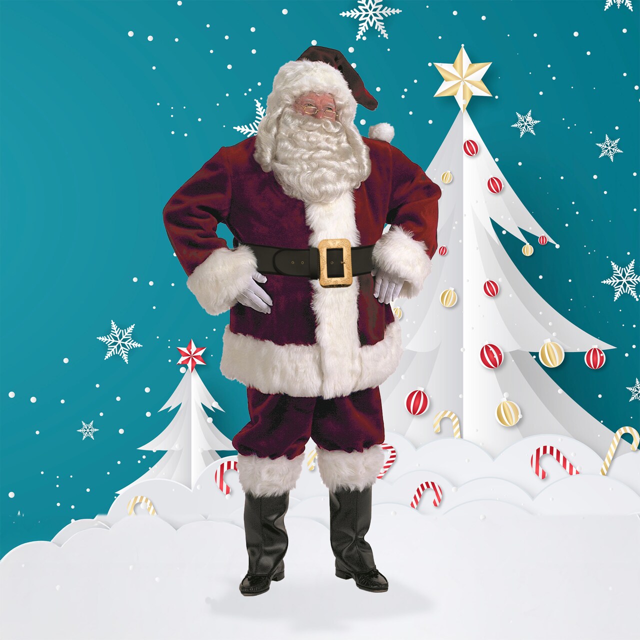 The Costume Center 7-Piece Majestic Santa Claus Suit Deluxe Costume Thick Burgundy - Adult Size X-Large